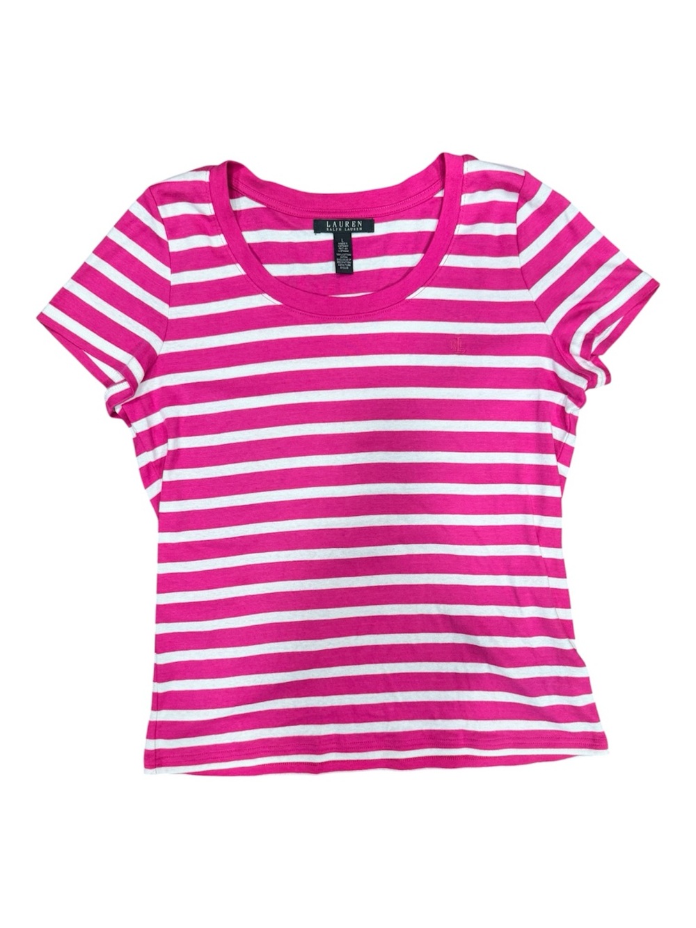 Lauren By Ralph Lauren Classic Tee Pink / White Stripes Women's XL 100% Cotton